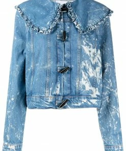 Ganni 'Bleached Ruffle Collar Denim Jacket'