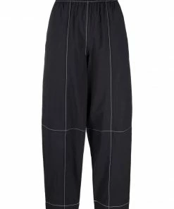 Ganni Black'Cotton Crepe Trousers'