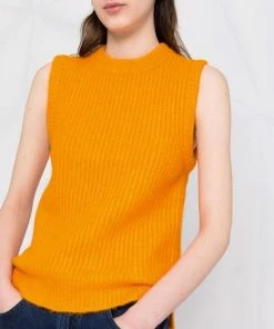 Ganni Orange 'Diamante Detail Knitted Vest'