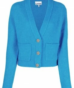 Ganni Blue 'Gem Embellished Button Cardigan'