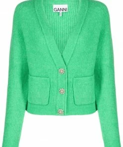 Ganni Green 'Gem Embellished Button Cardigan' New In