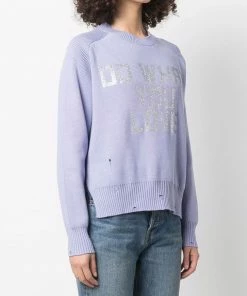 Golden Goose Lilac ‘Delilah’ Ribbed Knit Slogan Sweater Clothing