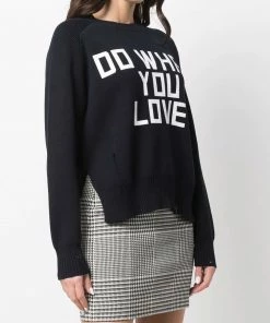 Golden Goose Navy ‘Delilah’ Ribbed Knit Slogan Sweater Clothing