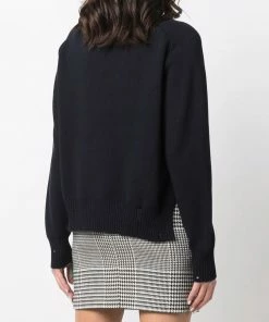 Golden Goose Navy ‘Delilah’ Ribbed Knit Slogan Sweater Clothing