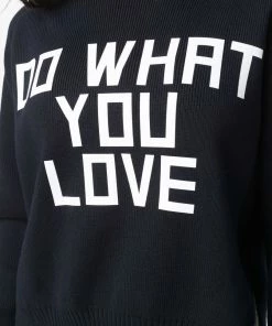 Golden Goose Navy ‘Delilah’ Ribbed Knit Slogan Sweater Clothing