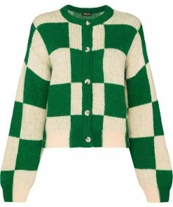 Stine Goya Green And Cream 'Ash' Checked Cardigan