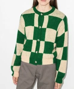 Stine Goya Green And Cream 'Ash' Checked Cardigan