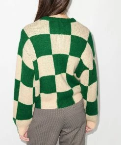 Stine Goya Green And Cream 'Ash' Checked Cardigan