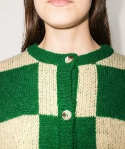 Stine Goya Green And Cream 'Ash' Checked Cardigan