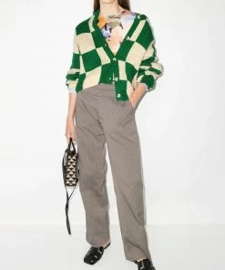 Stine Goya Green And Cream 'Ash' Checked Cardigan