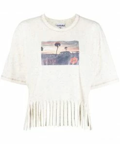 Ganni 'Greetings From' Graphic Cropped T-shirt
