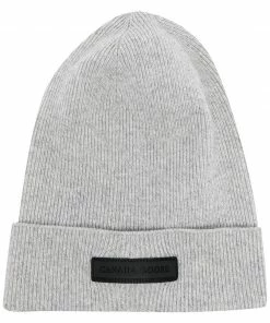 Canada Goose Grey 'Thin Ribbed Logo Detail Beanie'