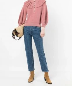 Ba&sh Pink 'Hoa' Ruffle Sweater Clothing