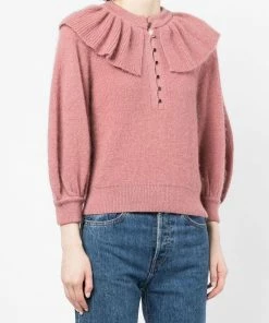 Ba&sh Pink 'Hoa' Ruffle Sweater Clothing