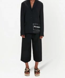 JW Anderson Clothing Black ‘Pleat Front Wide Leg Cropped Trousers'