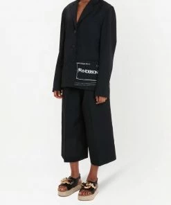 JW Anderson Clothing Black ‘Pleat Front Wide Leg Cropped Trousers'