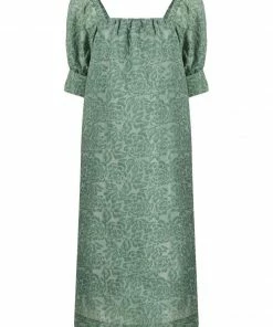 Ganni 'Jacquard Short Puff Sleeve Midi Dress'