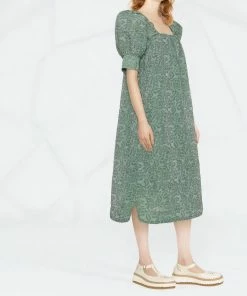 Ganni 'Jacquard Short Puff Sleeve Midi Dress'