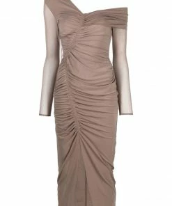 Self Portrait 'Jersey One Shoulder Ruched Midi Dress' Clothing