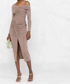 Self Portrait 'Jersey One Shoulder Ruched Midi Dress' Clothing