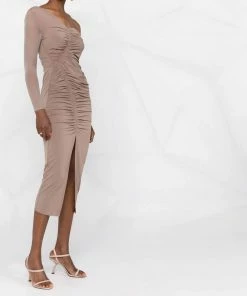 Self Portrait 'Jersey One Shoulder Ruched Midi Dress' Clothing