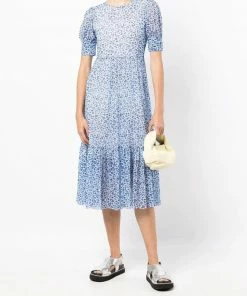 Baum Und Pferdgarten Blue 'Jocelyn' Leopard Mesh Midi Dress