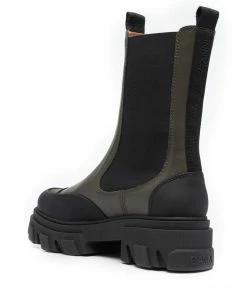 Ganni 'Khaki And Black Calf High Chelsea Boots' New In