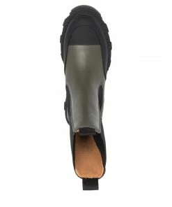 Ganni 'Khaki And Black Calf High Chelsea Boots' New In