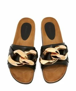 JW Anderson Black 'Leather Chain Slides' Shoes