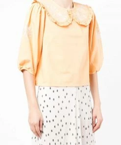 Rixo London 'Lianna' Embroidered Denim Blouse