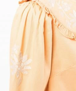 Rixo London 'Lianna' Embroidered Denim Blouse