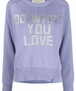 Golden Goose Lilac ‘Delilah’ Ribbed Knit Slogan Sweater Clothing