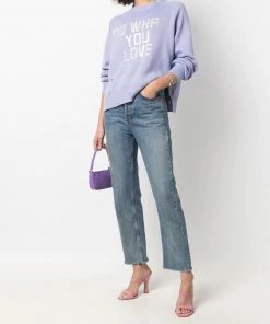 Golden Goose Lilac ‘Delilah’ Ribbed Knit Slogan Sweater Clothing
