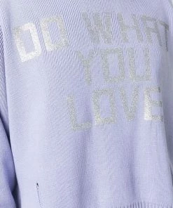 Golden Goose Lilac ‘Delilah’ Ribbed Knit Slogan Sweater Clothing