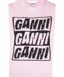 Ganni New In 'Logo Sleeveless Knit Sweater'