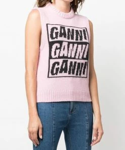 Ganni New In 'Logo Sleeveless Knit Sweater'