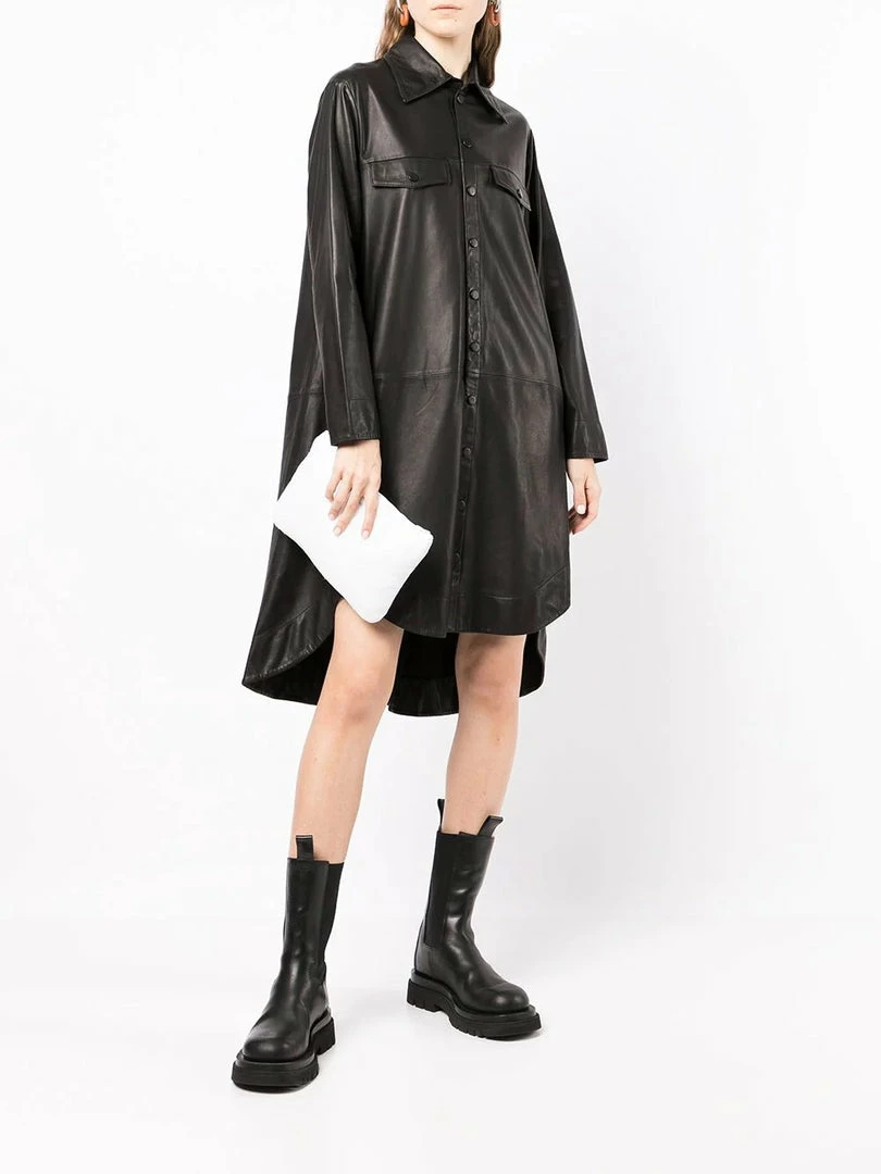MDK Black Oversized 'Nanna' Leather Shirt Dress Clothing 4 MDK Black Oversized 'Nanna' Leather Shirt Dress Clothing