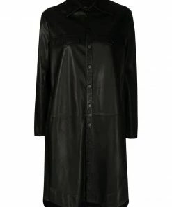 MDK Black Oversized 'Nanna' Leather Shirt Dress Clothing