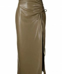 NANUSHKA Olive Green 'Malorie' Ruched Midi Skirt Clothing