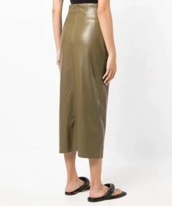 NANUSHKA Olive Green 'Malorie' Ruched Midi Skirt Clothing