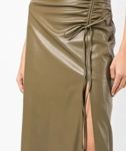NANUSHKA Olive Green 'Malorie' Ruched Midi Skirt Clothing
