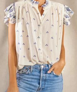 M.A.B.E Blue ‘Mia’ Floral Ruffle Blouse Clothing