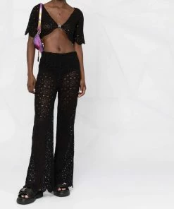 ROTATE Black 'Milandran' Crochet Crop Top Clothing