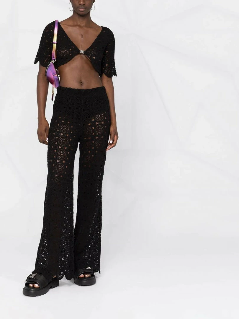 ROTATE Black 'Milandran' Crochet Crop Top Clothing 4 ROTATE Black 'Milandran' Crochet Crop Top Clothing