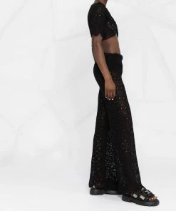 ROTATE Black 'Milandran' Crochet Crop Top Clothing 13 ROTATE Black 'Milandran' Crochet Crop Top Clothing