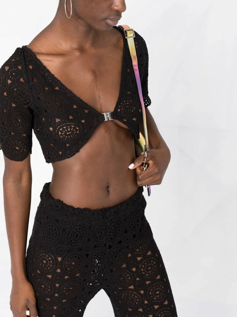 ROTATE Black 'Milandran' Crochet Crop Top Clothing 8 ROTATE Black 'Milandran' Crochet Crop Top Clothing