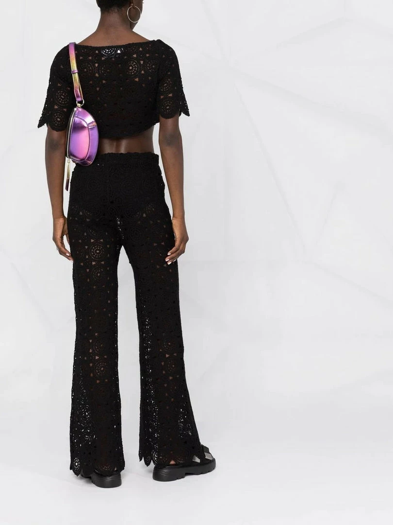 ROTATE Black 'Milandran' Crochet Crop Top Clothing 9 ROTATE Black 'Milandran' Crochet Crop Top Clothing