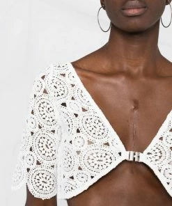 ROTATE Clothing White 'Milandran' Crochet Crop Top