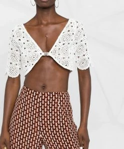 ROTATE Clothing White 'Milandran' Crochet Crop Top