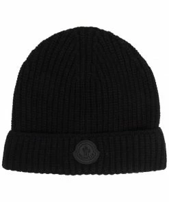 Moncler 'Black Logo Patch Beanie'